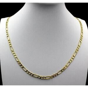 Vintage Italian 14k Fine Yellow Gold Solid Figaro Chain Necklace